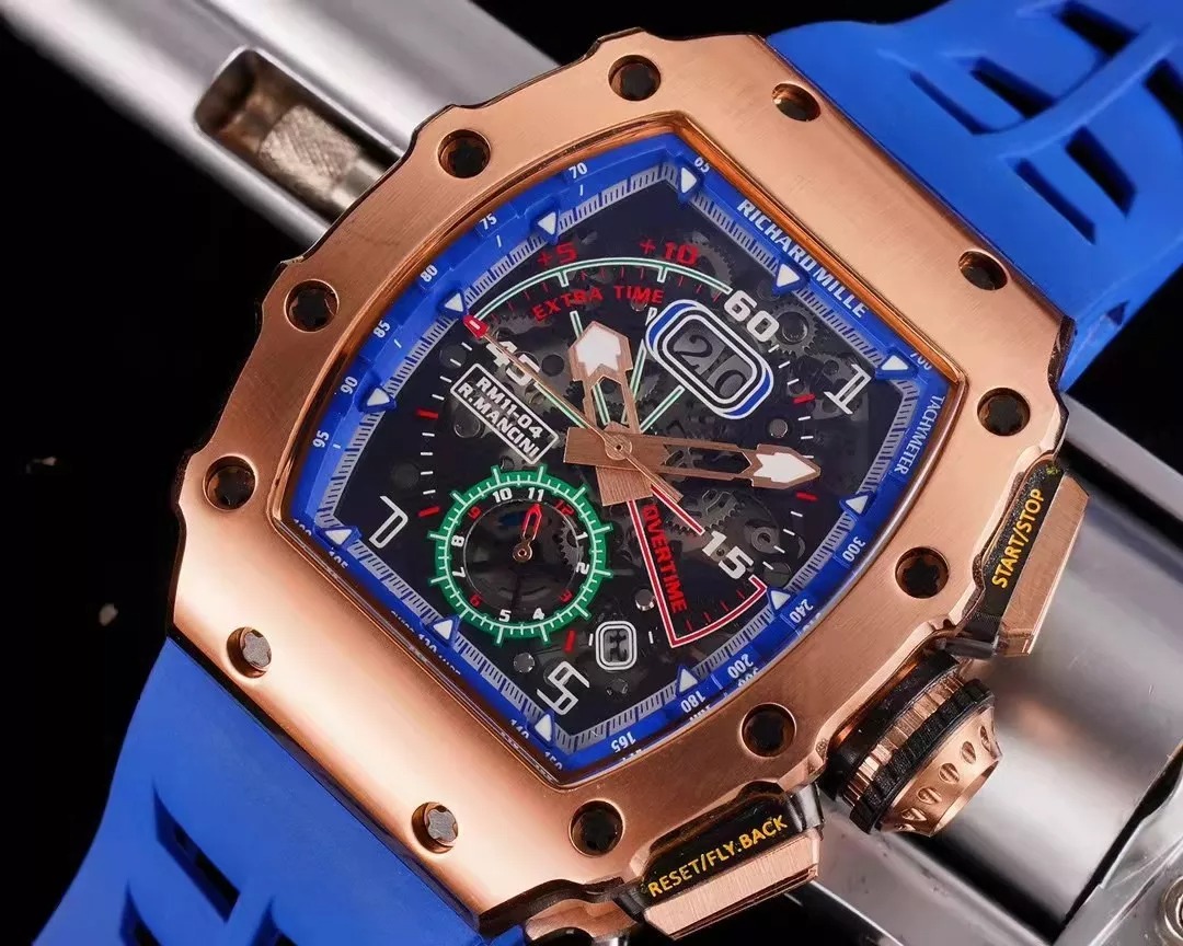 RM 11-03 Skeleton Rose Gold Blue Strap 41mm