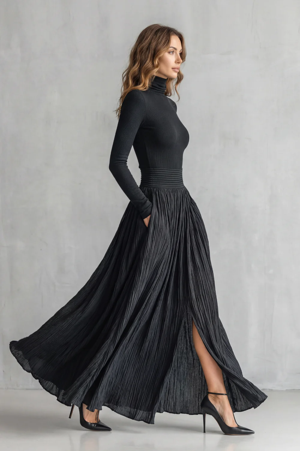Neravelle – Pleated flow silhouette – Two-piece turtleneck set