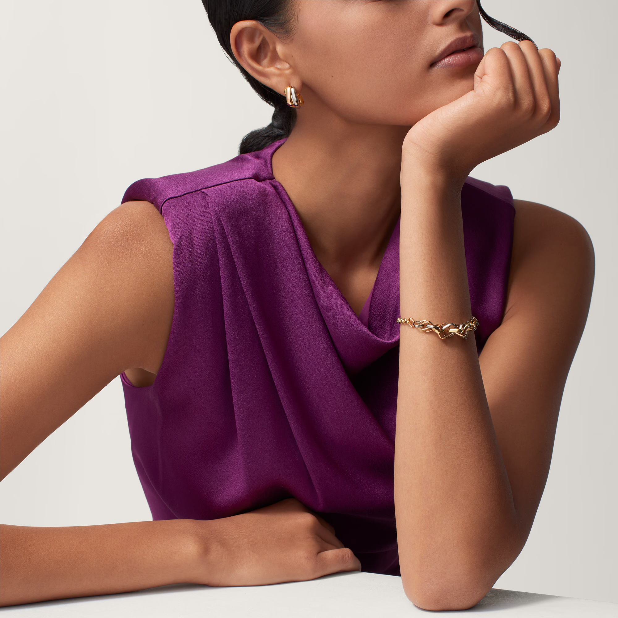 Carty Three Circles Earrings, Three Tone, No Gemstones ,Square Model