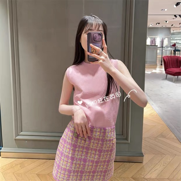 [TOP] GUCCI Jacquard Crew Neck Sleeveless Vest Top - Pink