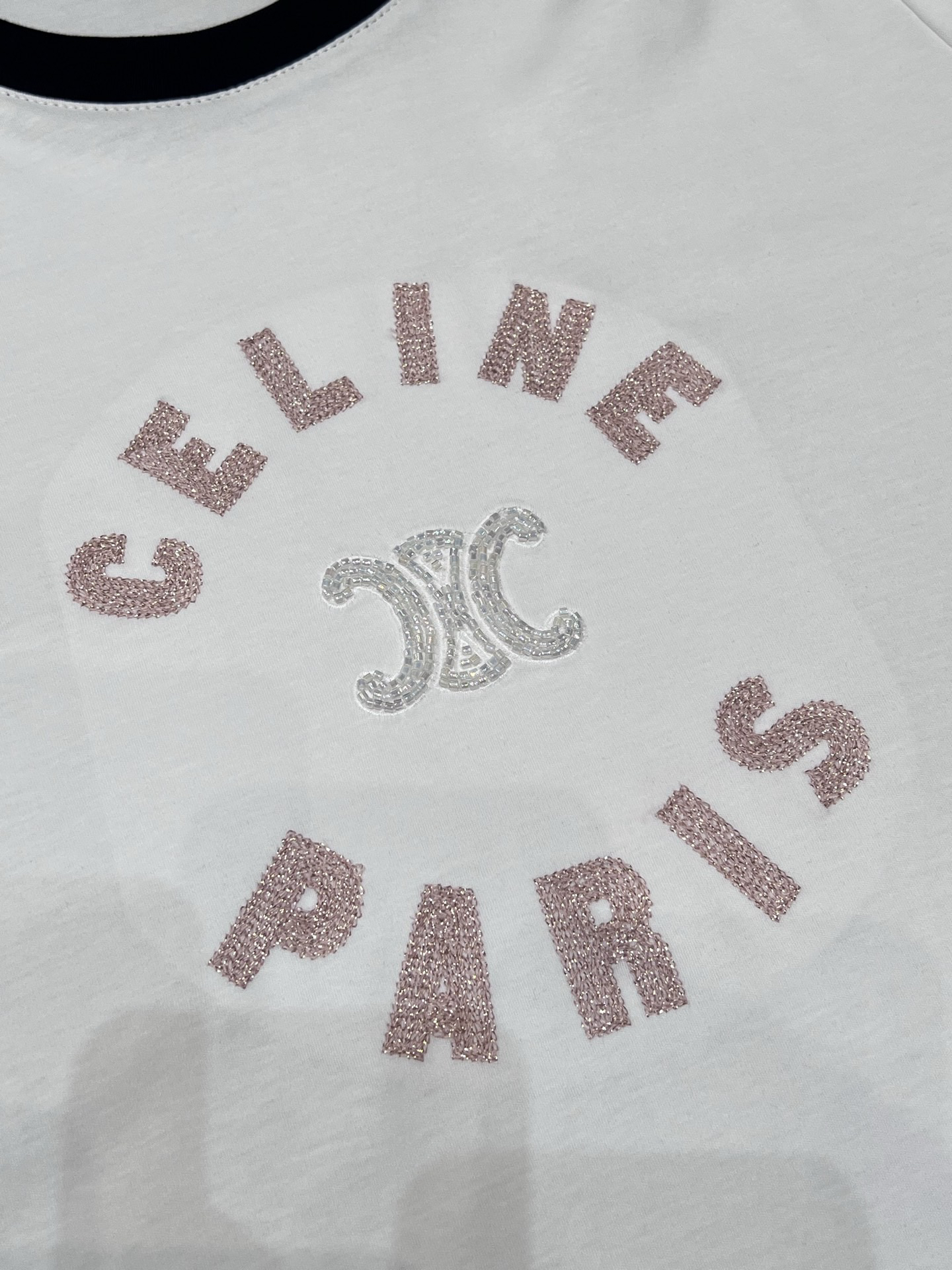 [TOP] CELINE Color Block Collar T-Shirt - White