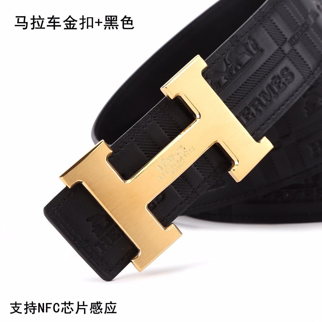 [TOP] HERMES Calfskin Belt 38mm - Black - 711 Luxury