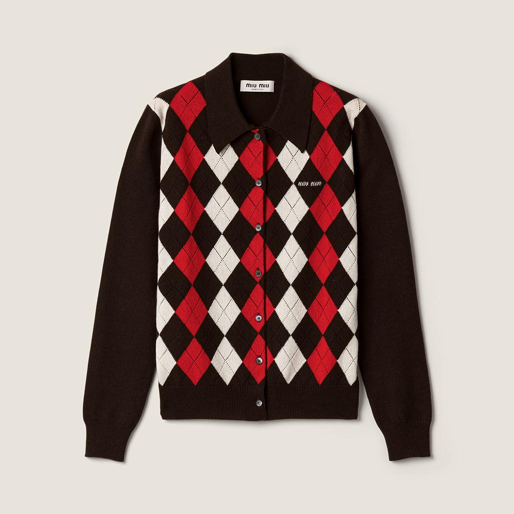 Designer brown Clothing MiuMiu Dark Brown Cashmere Cardigan #393267 | Nigo Office