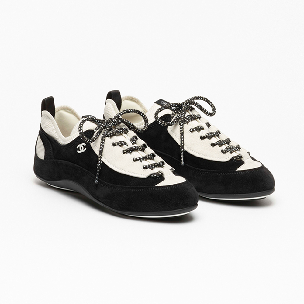 Chanel black Shoes CHANEL Sneakers Velvet Calfskin Mixed Fibers Black White #386496 | Nigo Office