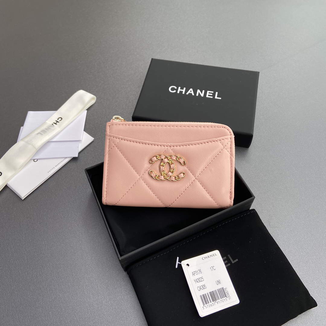 [TOP] CHANEL Mini Zipper Card Holder 13x9x2cm - Pink - 711 Luxury