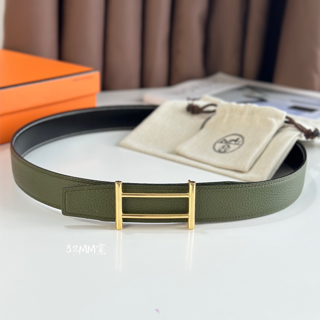 [TOP] HERMES Rider Calfskin Belt 32mm - Black and Green - 711 Luxury
