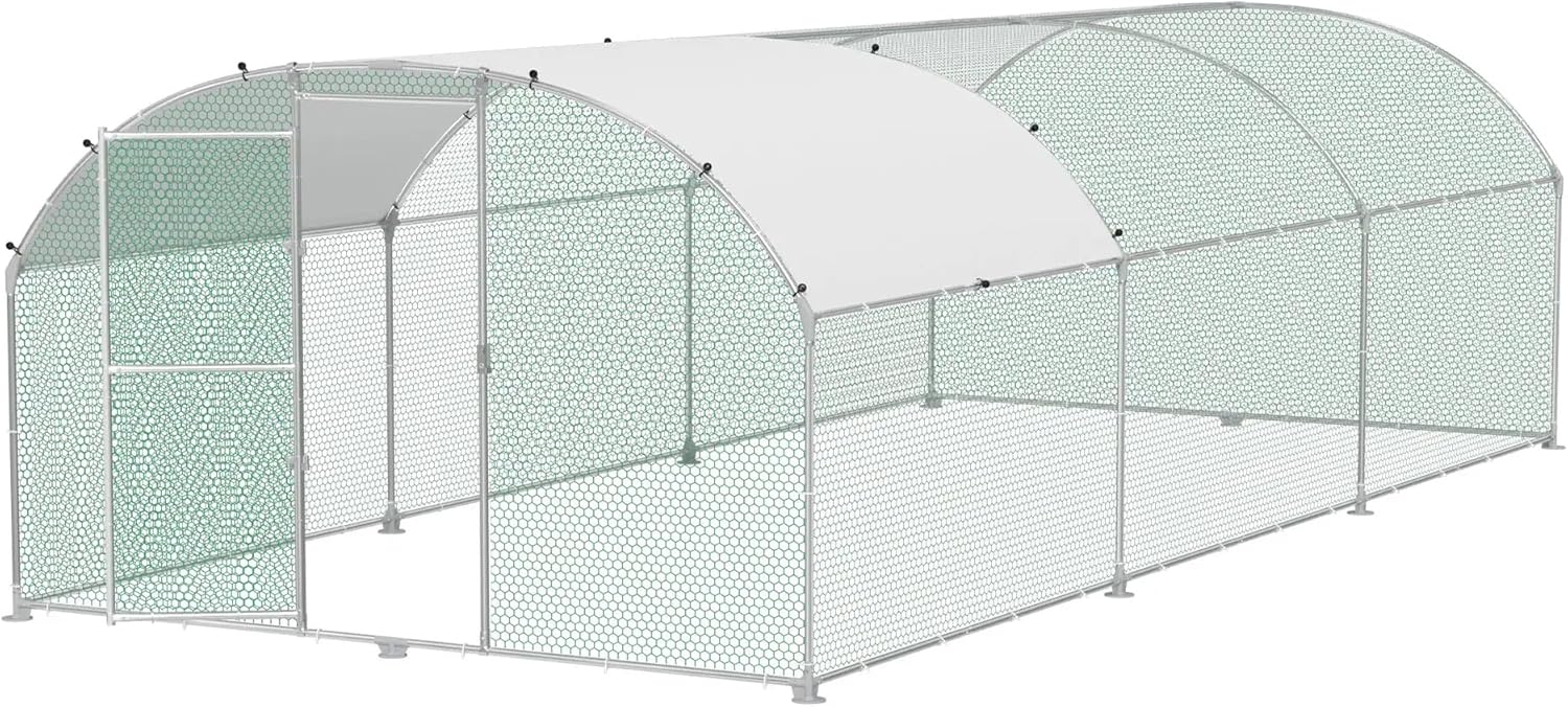 Hühnerstall Metall Freilaufgehege Freigehege, Geflügelstall Kleintiere, Verzinkter Stahlrahmen mit PE Dach, Bogenaufsatz (3x6m)