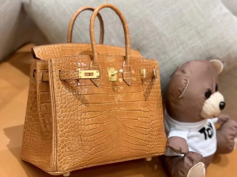 Hermès Birkin 25cm, Tahitian gold, first-class American crocodile, gold clasp, original honeycomb thread, top-quality craftsmanship