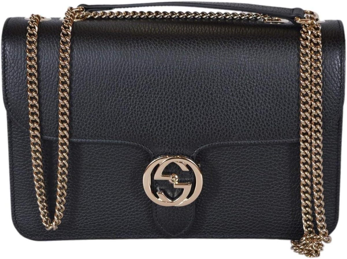 Gucci Women's Black Leather 510304 Interlocking GG Crossbody Purse Handbag New
