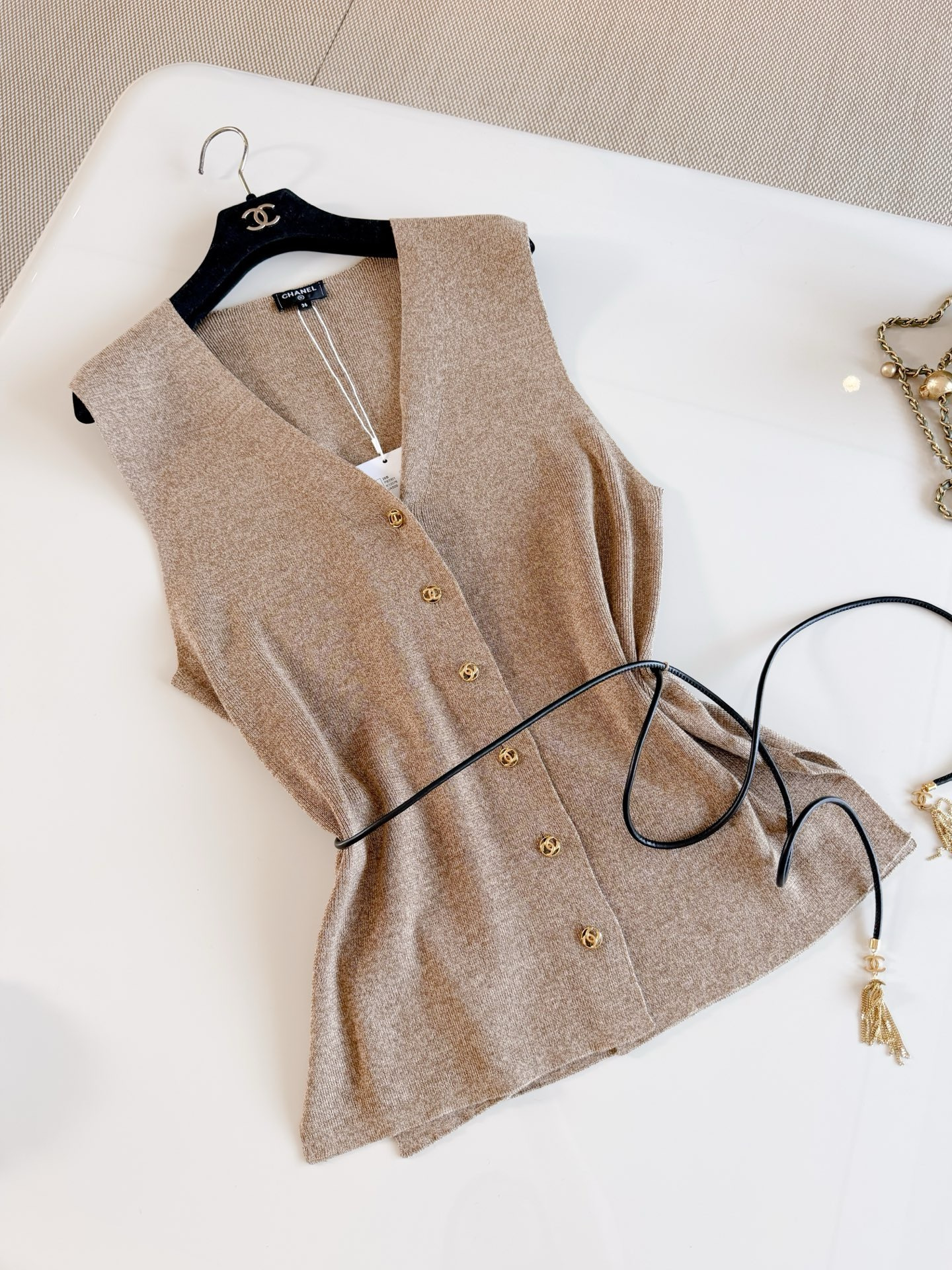 Chanel Clothing Chanel CC V-neck Knitted Vest #393647 View 2 | Nigo Office