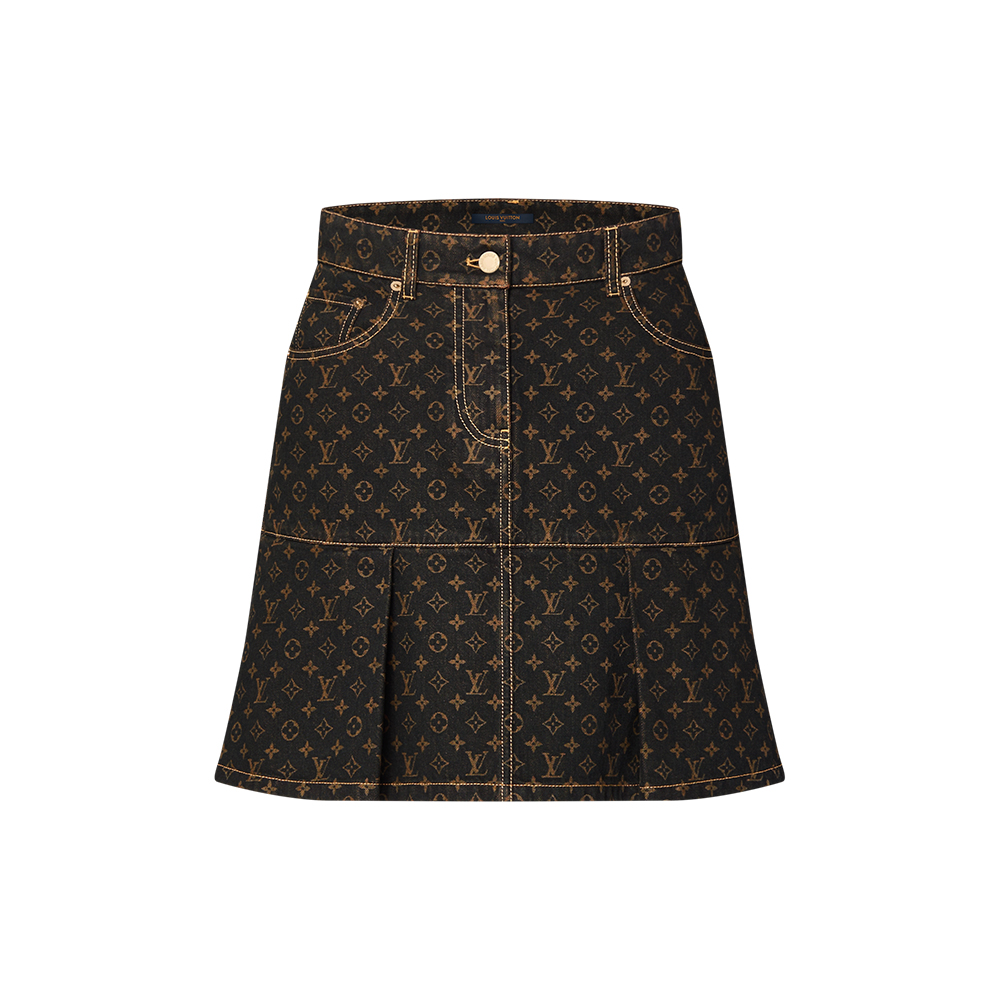 LOUIS VUITTON Monogram Denim Pleat Skirt #323080
