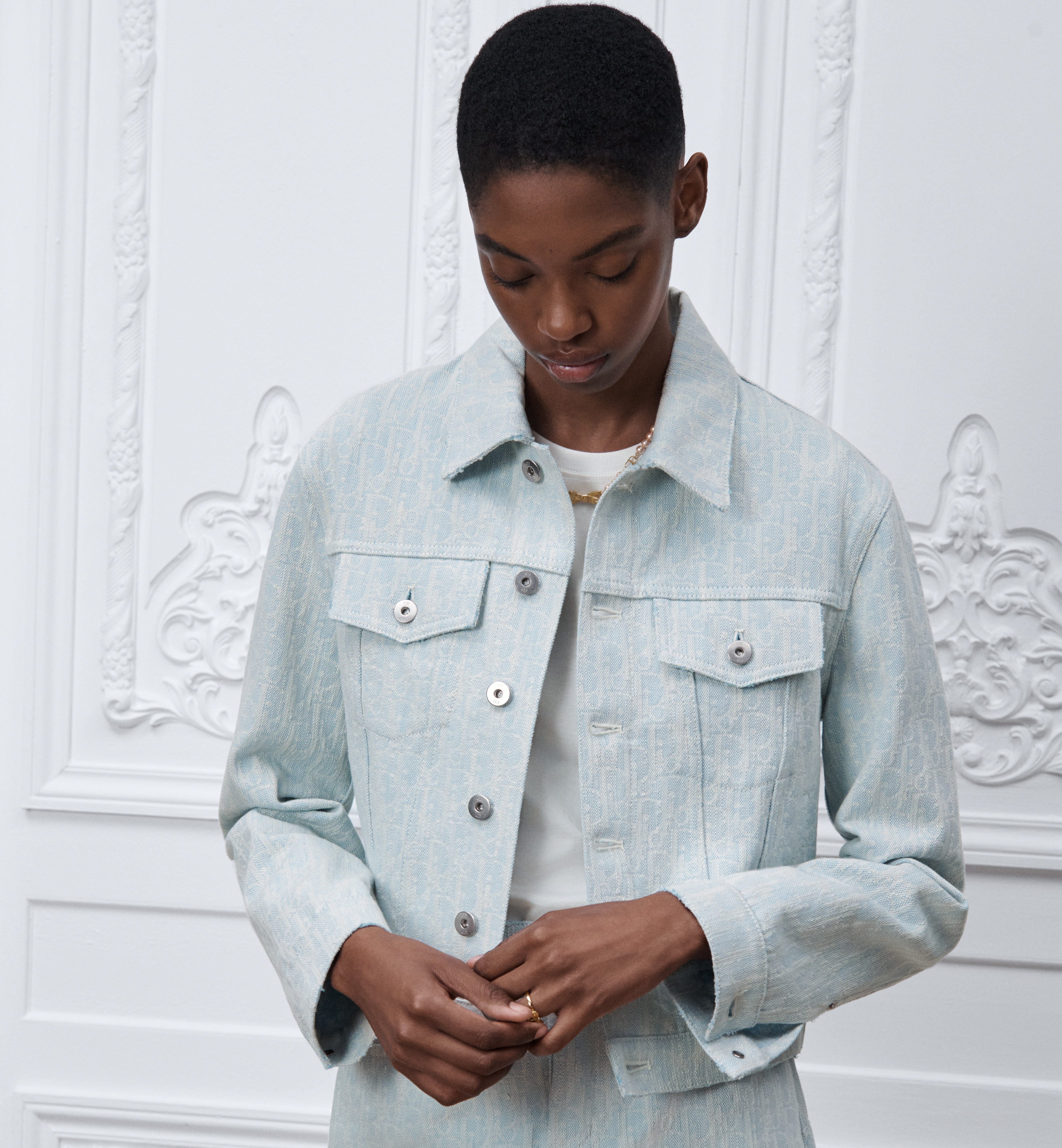 DIOR Cropped Jacket Light Blue Dior Oblique Washed Cotton Denim #386397