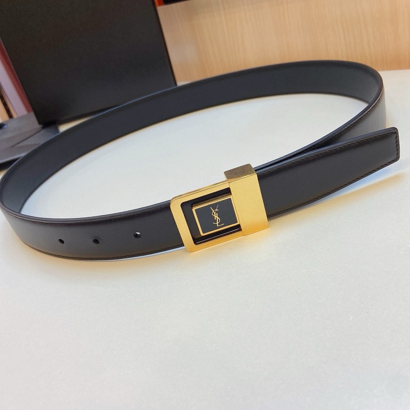 [TOP] Yves Saint Laurent YSL Belt Calfskin 3cm - Black - 711 Luxury
