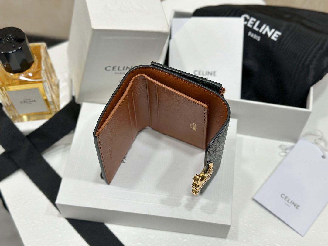 [TOP] CELINE Triomphe Wallet 10x7.5x3cm - Black - 711 Luxury