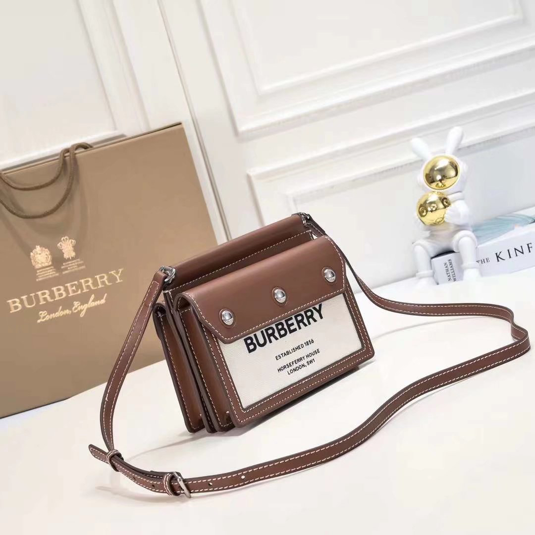 [TOP] BURBERRY Title Bag 19×15×5cm - White and Brown - 711 Luxury