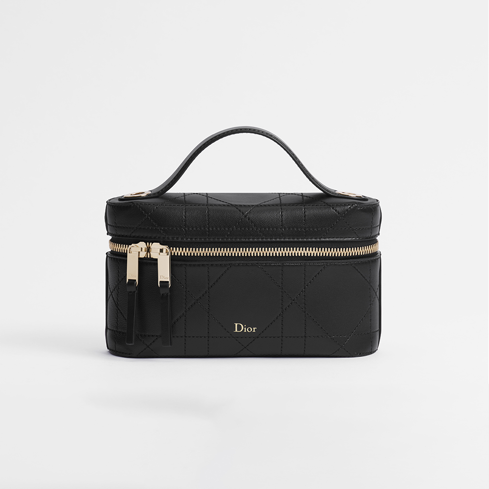 Dior black Bag DIOR Dior Trianon Soft Vanity Mini Bag Black Flat Macrocannage Lambskin #388778 | Nigo Office