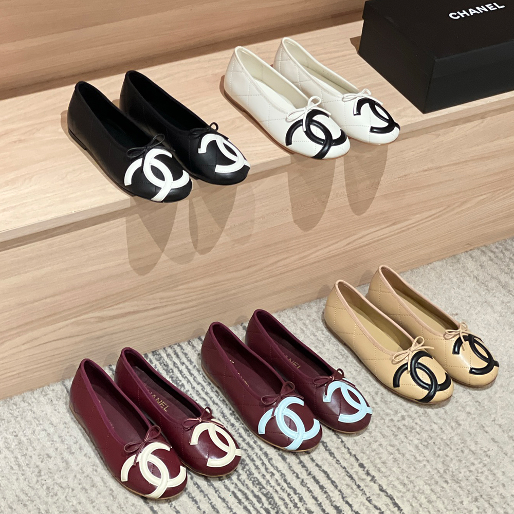 CHANEL Ballet Flats Lambskin Burgundy Light Blue #386254