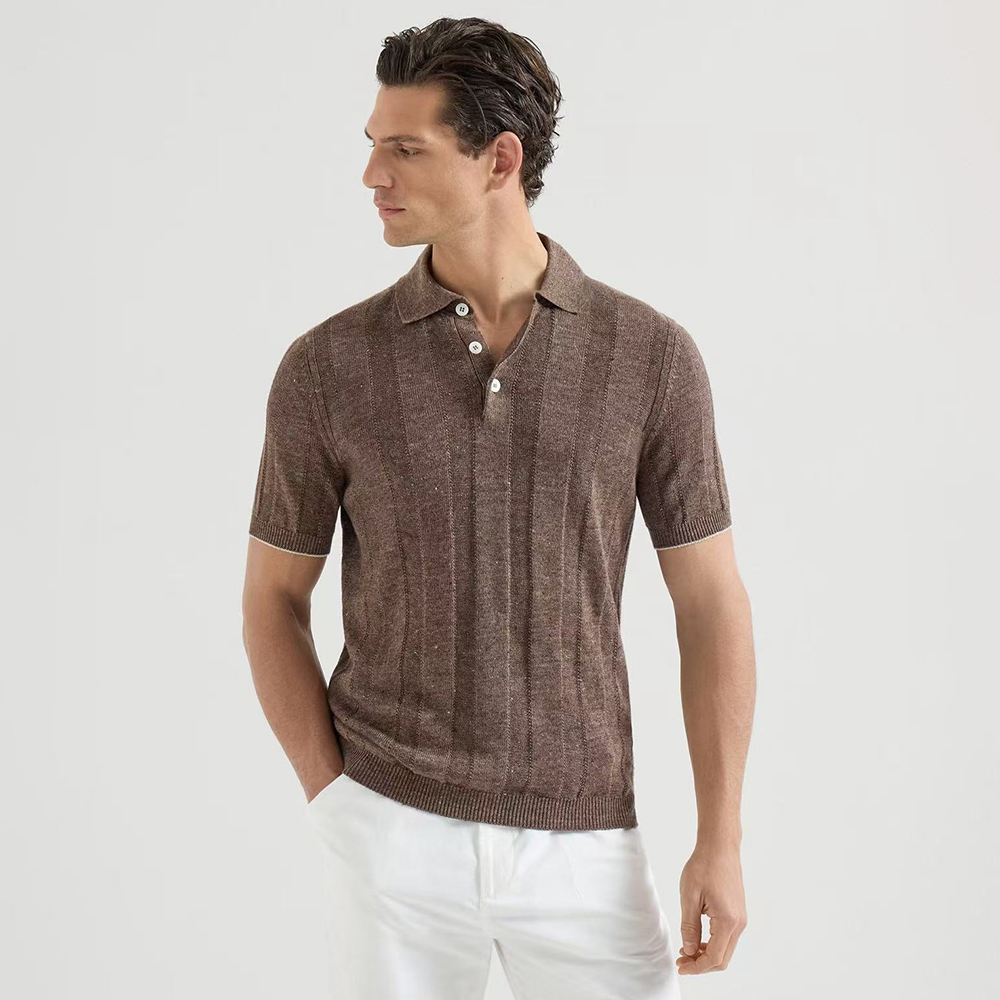 Brunello Cucinelli Rib knit polo for Man in Hazelnut  #383708