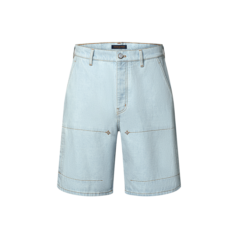 LOUIS VUITTON Signature Embroidered Denim Workwear Shorts #379885