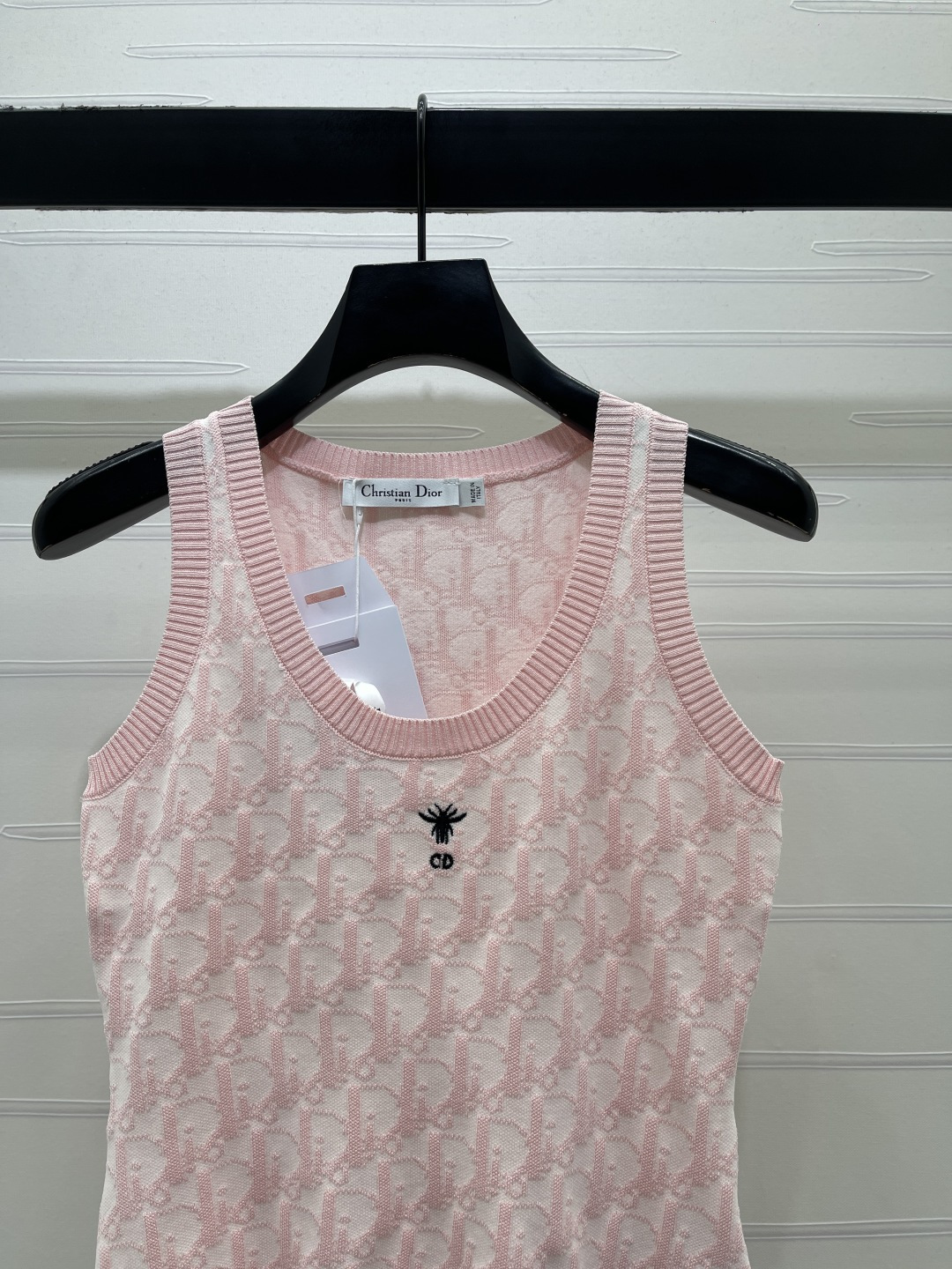 [TOP] Christian Dior  Jacquard Round Neck Knitted Vest - Pink