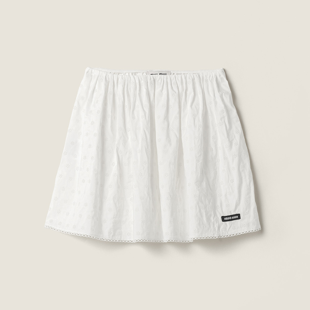 MiuMiu White Slubbed Eyelet Poplin Skirt #382548