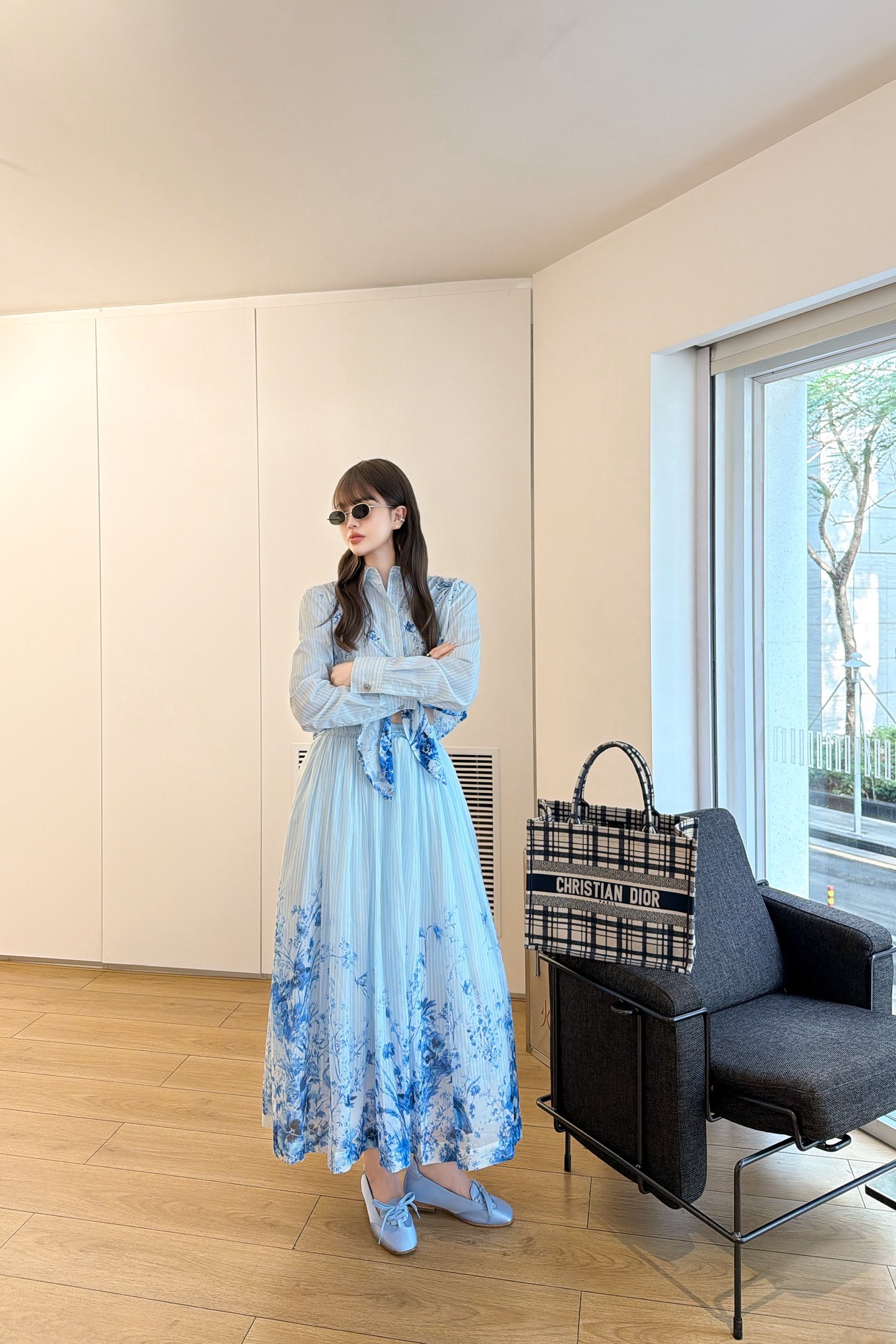 [TOP] Christian Dior Shirt + Skirt Set - Blue - 711 Luxury