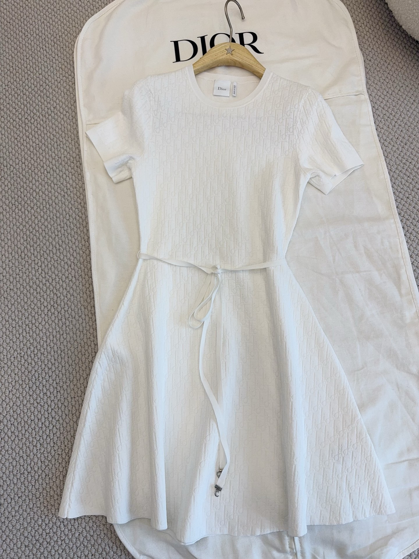 Dior Clothing DIOR Short Belted Dress Ecru Dior Oblique Technical Jacquard View 2 | Nigo Office