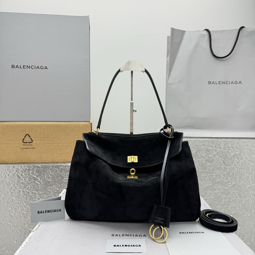 [TOP] BALENCIAGA Rodeo Bag Suede Leather 35x23x11cm - Black & GHW