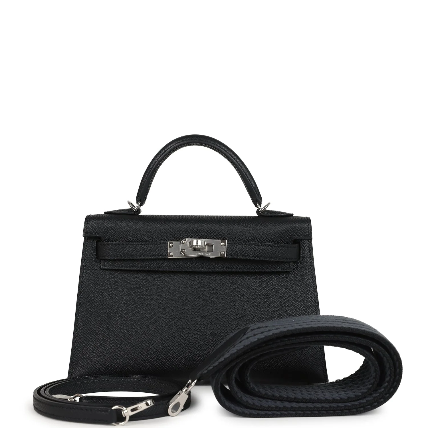 Hermes Kelly Sellier  Black Epsom Palladium Hardware