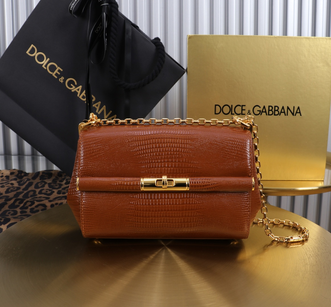 [TOP] Dolce & Gabbana D&G Shoulder Bag with Lizard Print 18x10.6x7cm - Brown - 711 Luxury