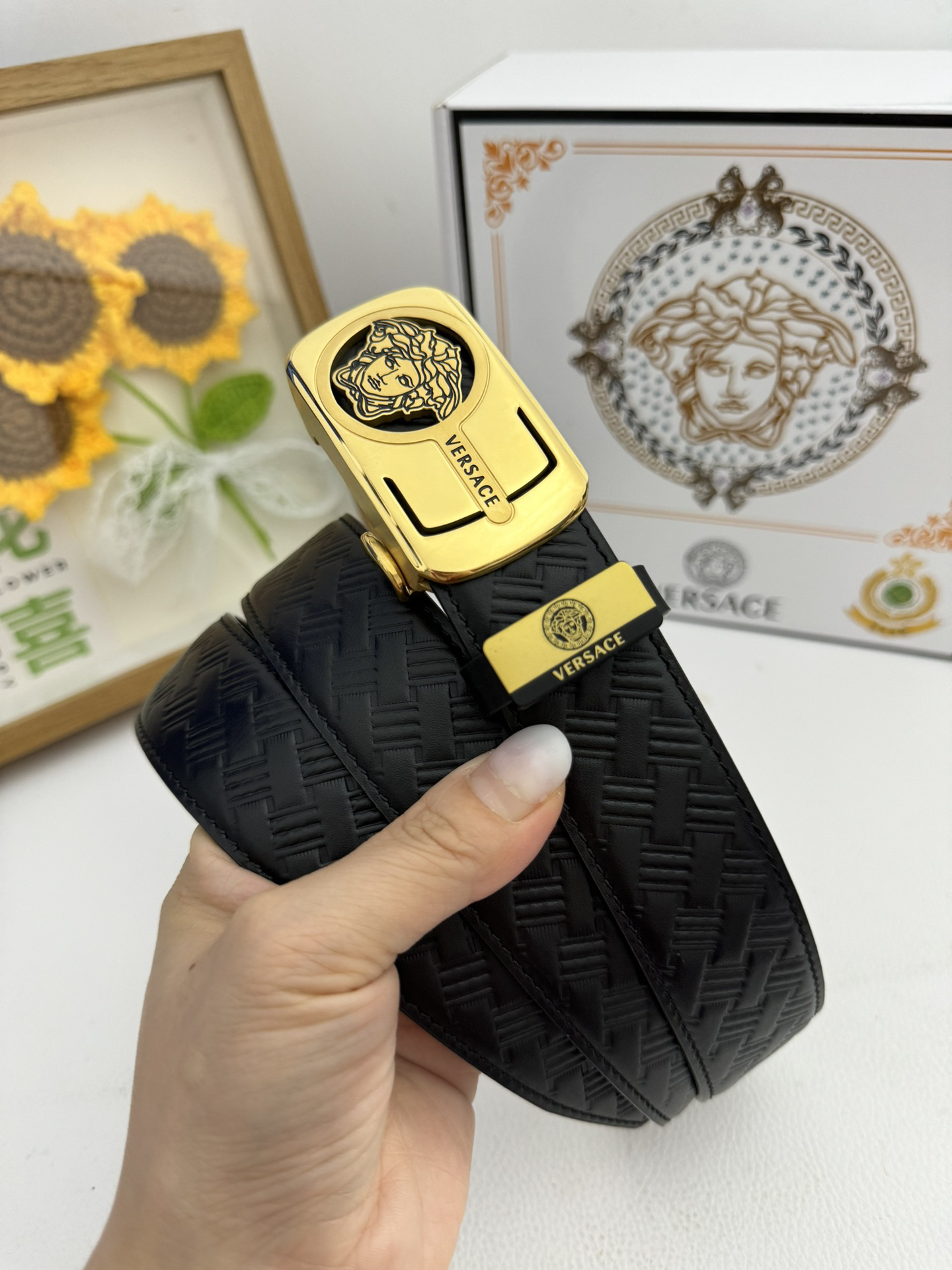 [TOP] VERSACE Men's Belt 3.5 cm - Black - 711 Luxury