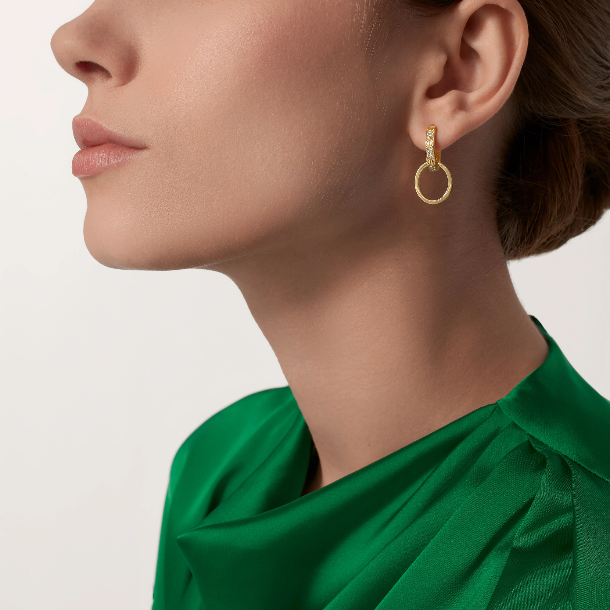 Carty Love Luna Loop Earrings, Yellow Gold, Multiwear Half-Paved