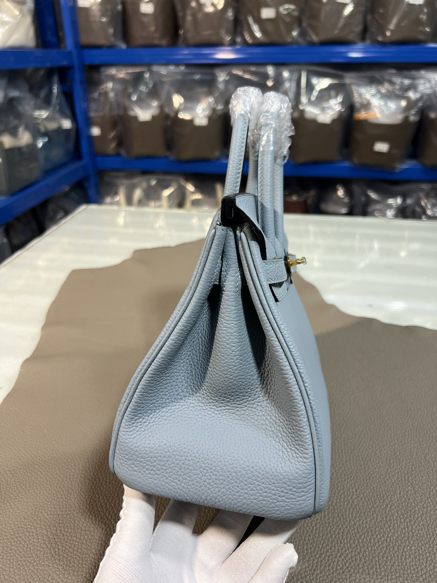 [TOP] HERMES Birkin Togo Leather 25cm - Bleu Pale & GHW