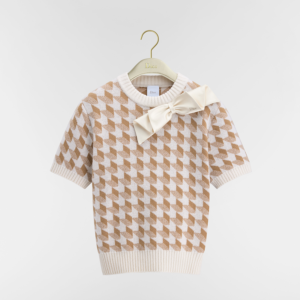 Dior orange Clothing DIOR Short-Sleeved Sweater Ecru and Orange Wool-Cashmere-Blend Jacquard with Graphic Motif #396191 | Nig