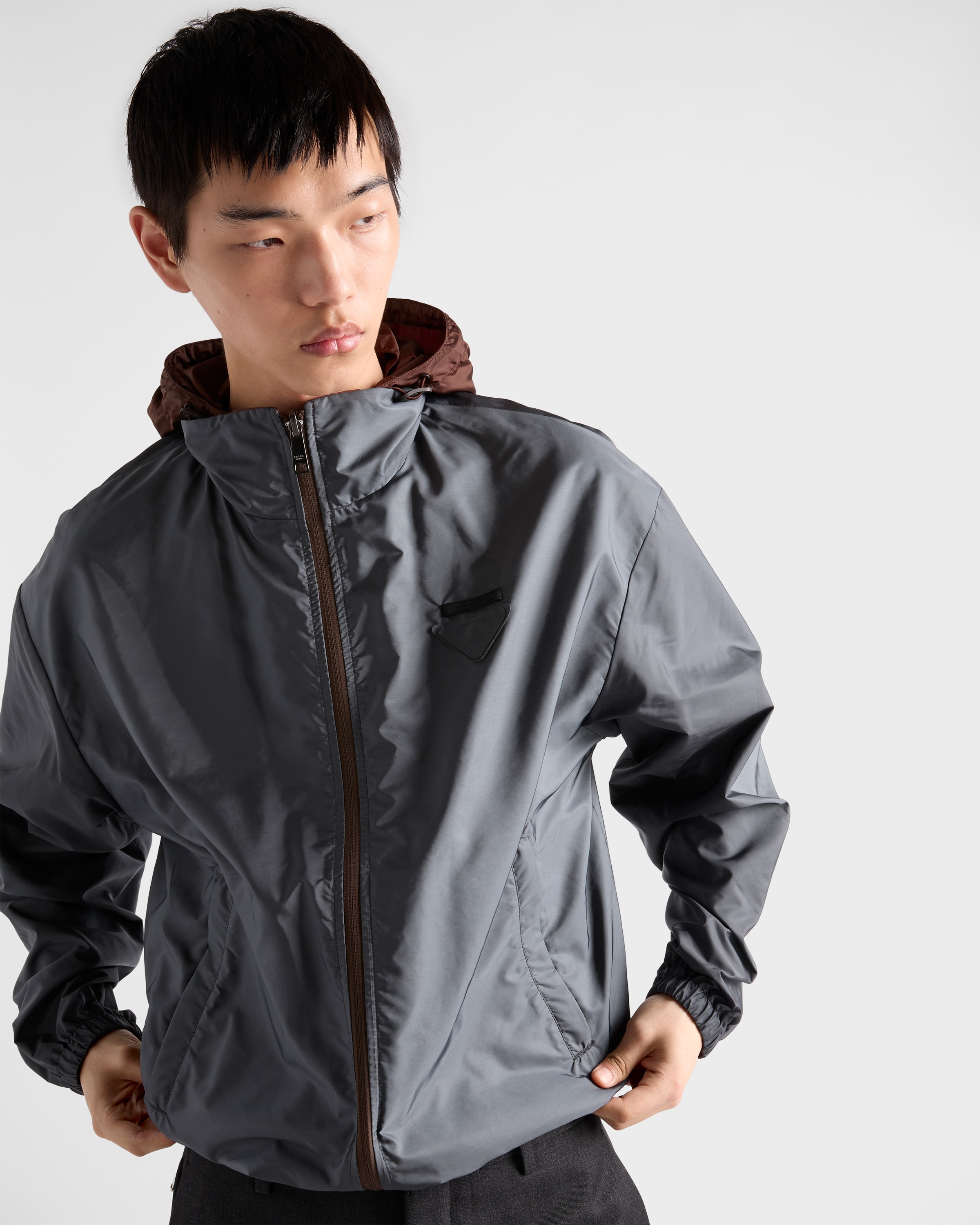 Prada brown Clothing PRADA Cocoa Brown iron Gray Reversible Re-nylon Jacket #393217 View 2 | Nigo Office