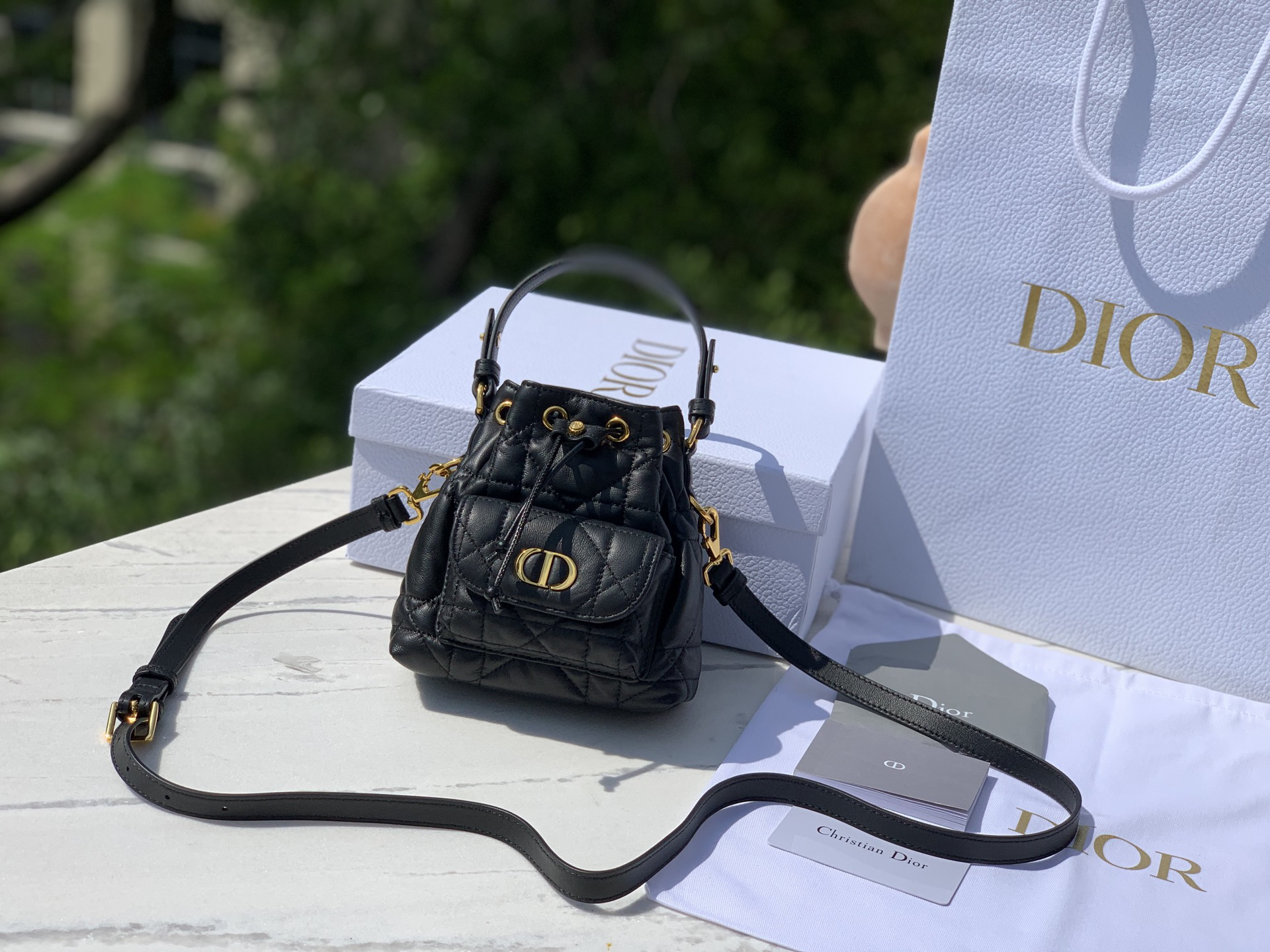 [TOP] Christian Dior Caro Bucket Bag Lambskin 14x7x15cm - Black - 711 Luxury