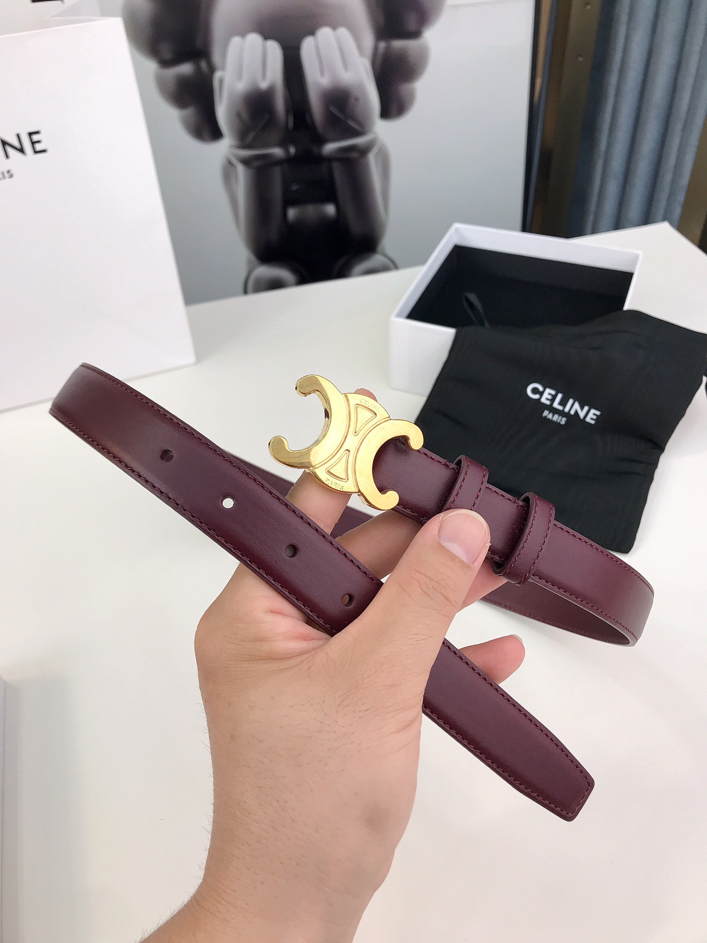 [TOP] CELINE Belt Calfskin 2.5cm - Dark Red - 711 Luxury