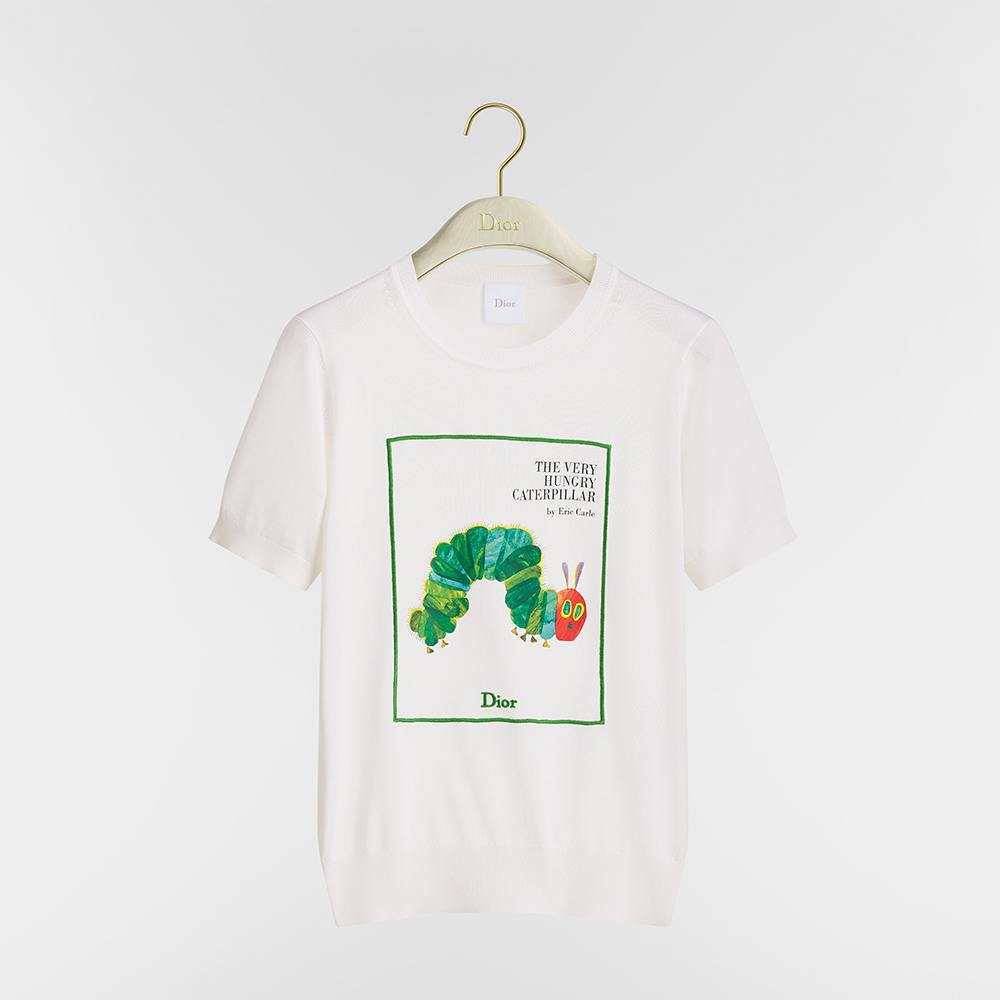 Dior white Clothing DIOR Book Cover Short-Sleeved Sweater White and Green Silk Knit #383345 | Nigo Office