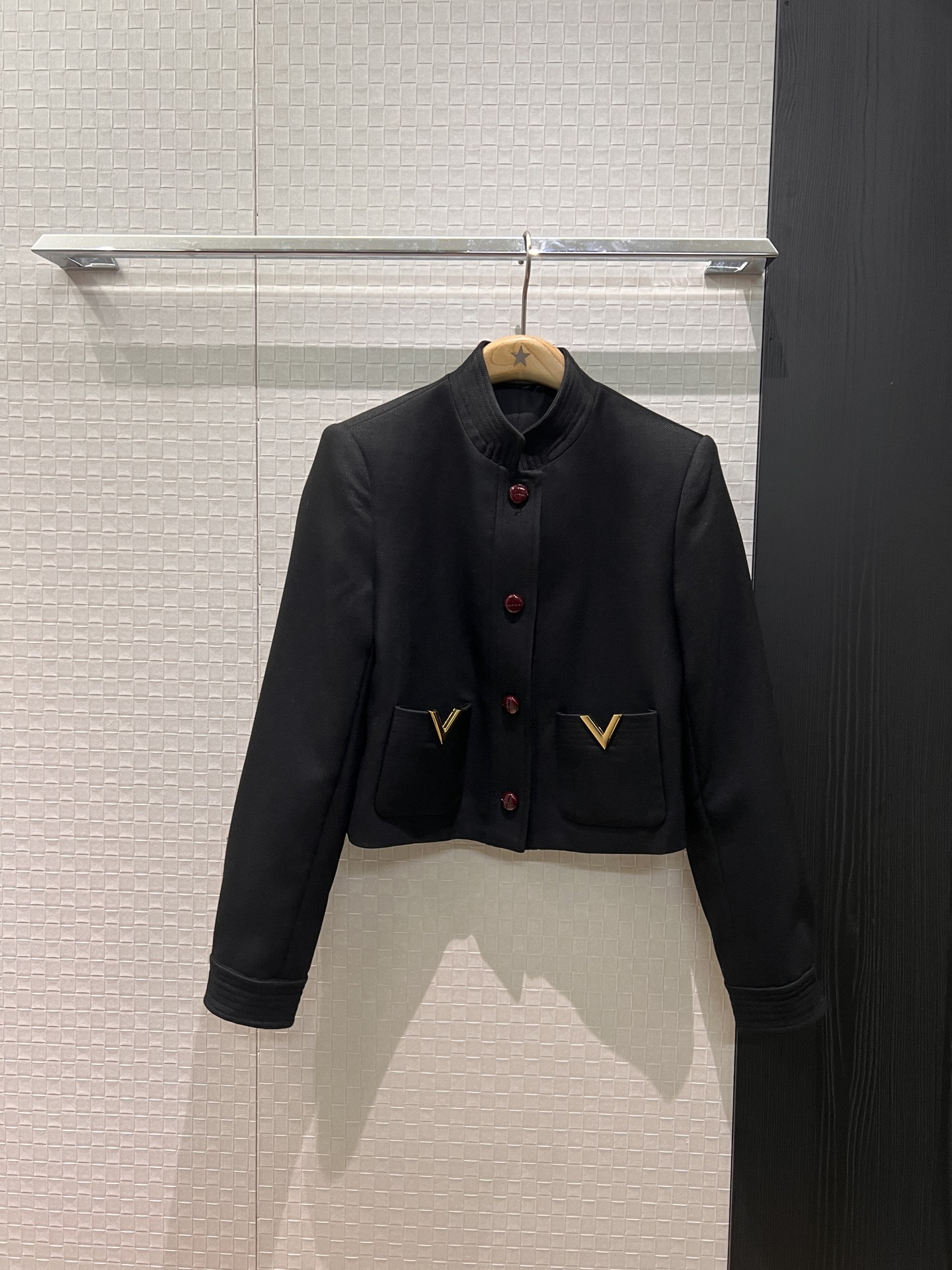 [TOP] VALENTINO  Stand-up Collar Short Jacket - Black