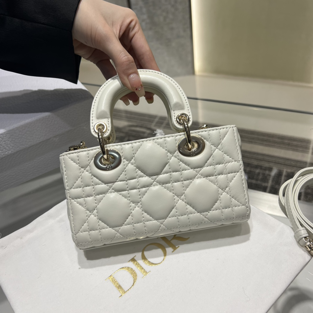 [TOP] Christian Dior Lady D-Joy Bag Lambskin 16x9x5cm - White - 711 Luxury