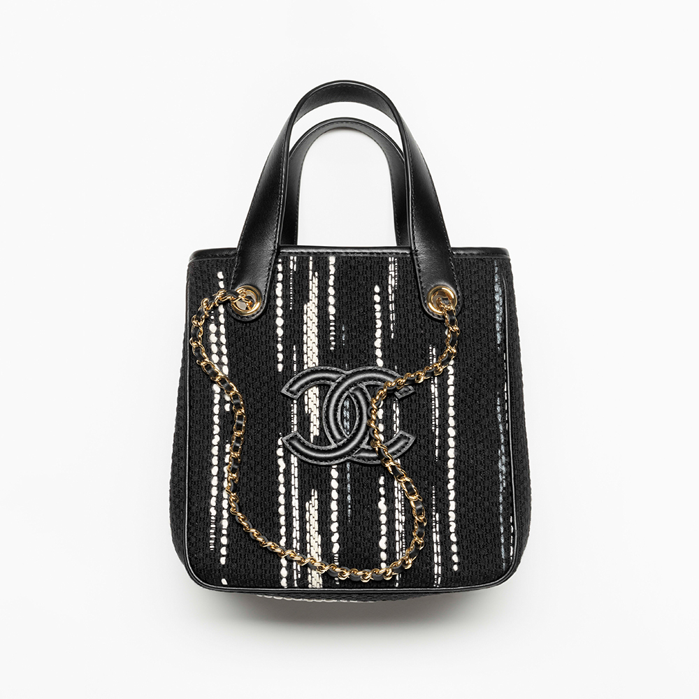Chanel Accessory CHANEL Mini Cabas Toile Métal Doré Noir Blanc Gris #396822 | Nigo Office