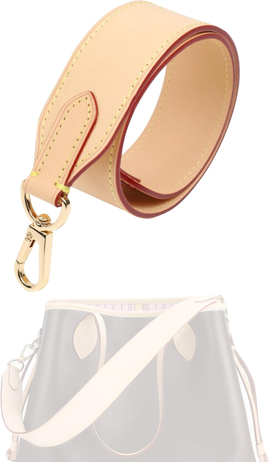 XYJG Vachetta Leather Strap for LV Neverfull Bag,Double Sided Usable Cowhide Crossbody Purse Strap for Handbag