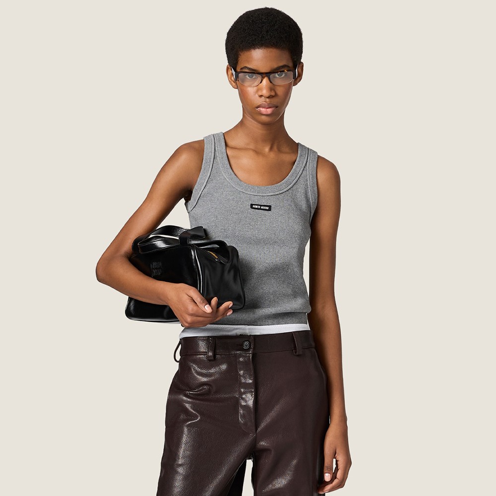 MiuMiu Grey Ribbed Jersey Tank Top #381442