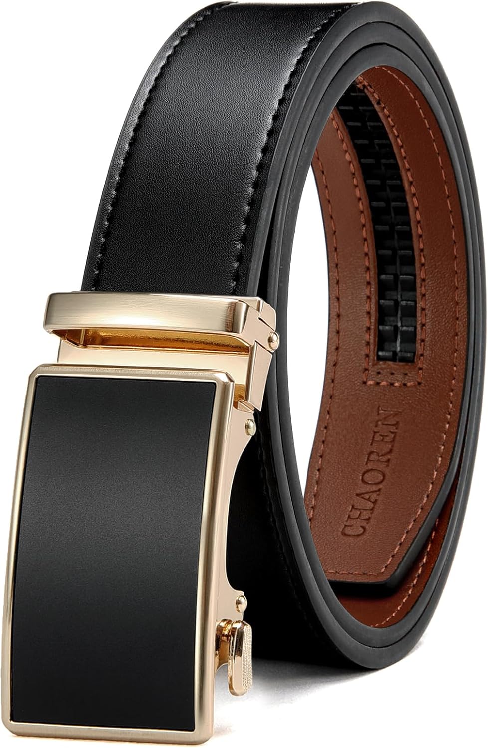 CHAOREN Mens Belt - Mens Ratchet Belt Leather 1 3/8 for Dress Pant - Micro Adjustable Belt Fit Everywhere