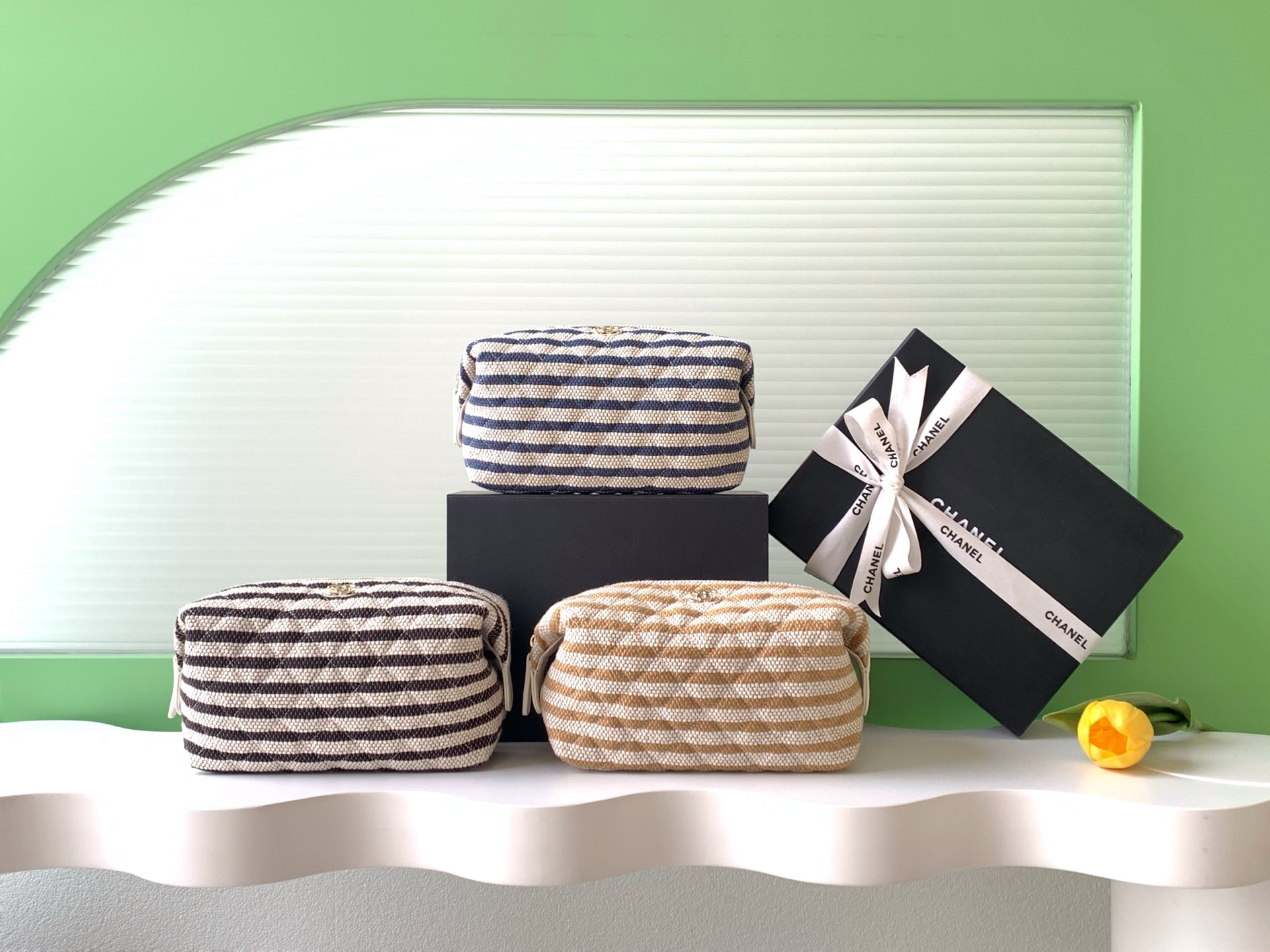 [TOP] CHANEL 26C Series Woven Striped Clutch  11-22-9 cm - 3 Colors