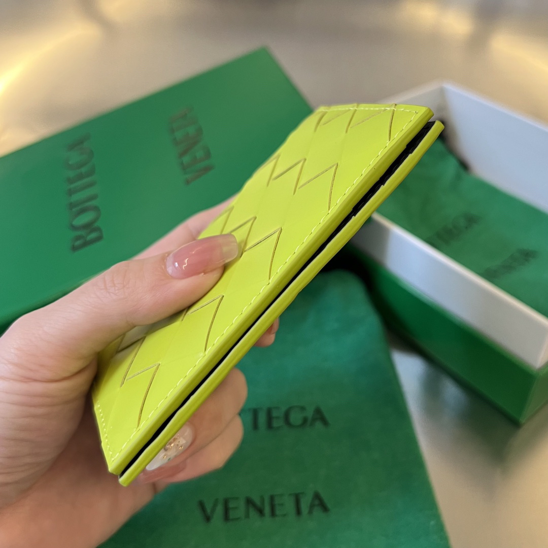 [TOP] Bottega Veneta BV  Folding Slim Wallet 11x7.5 cm - Fluorescent Green - 711 Luxury