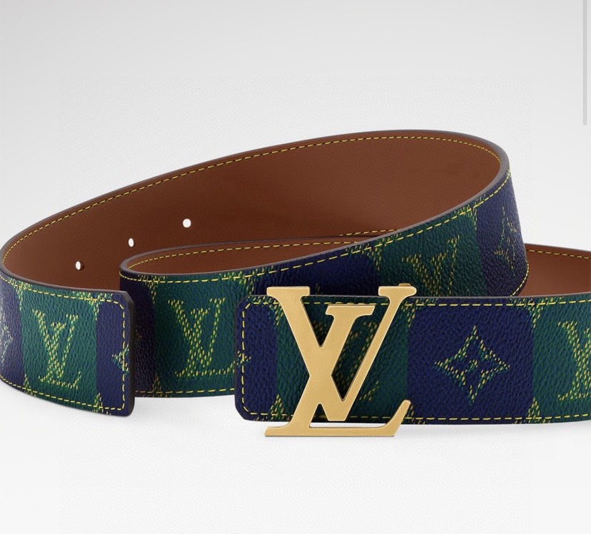 [TOP] Louis Vuitton LV Men's Initiales College Monogram Heritage Belt 4 cm - Blue and Green - 711 Luxury