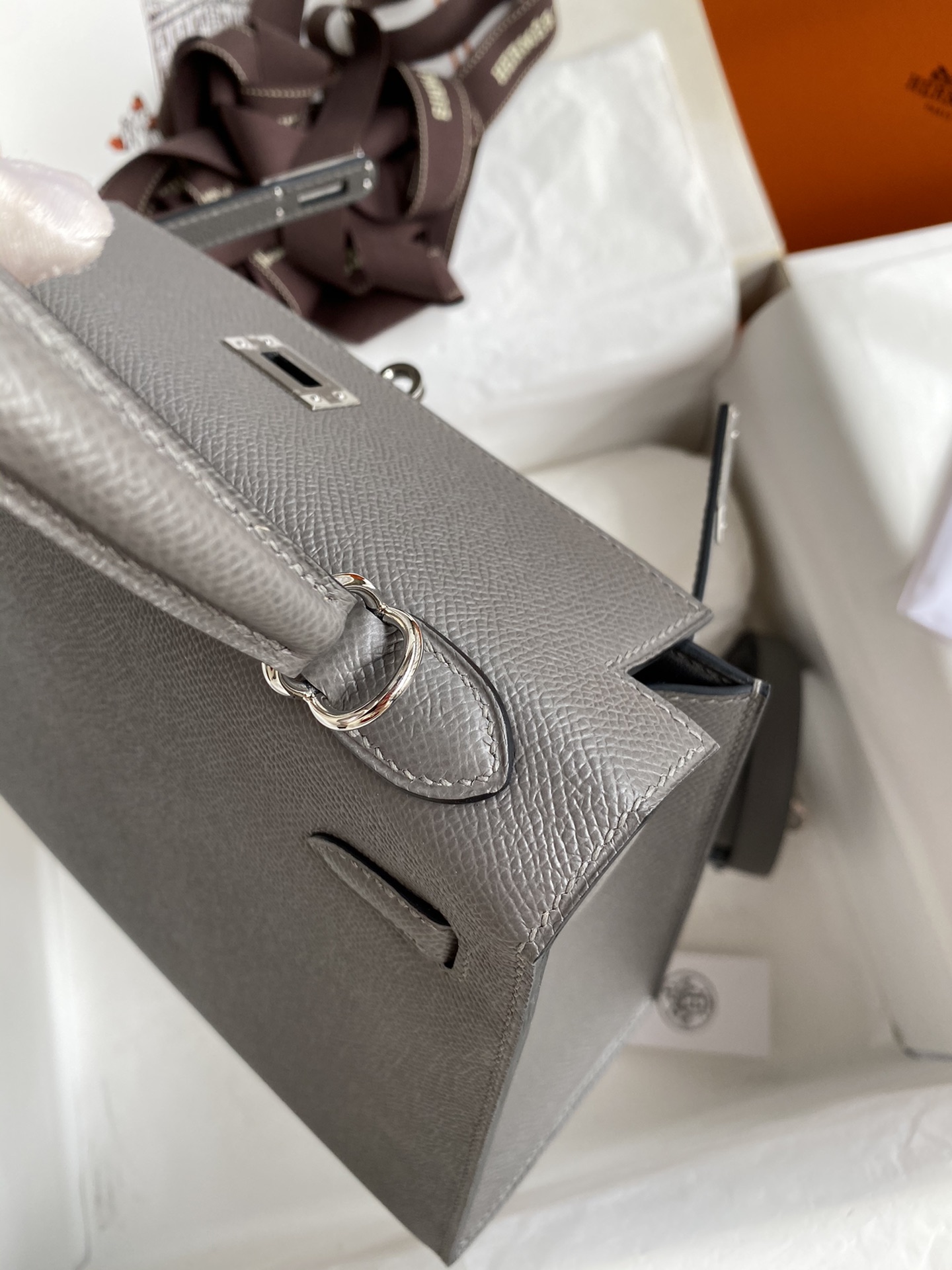 [TOP] HERMES Kelly Epsom Leather 25cm -  Gris Pantin & SHW