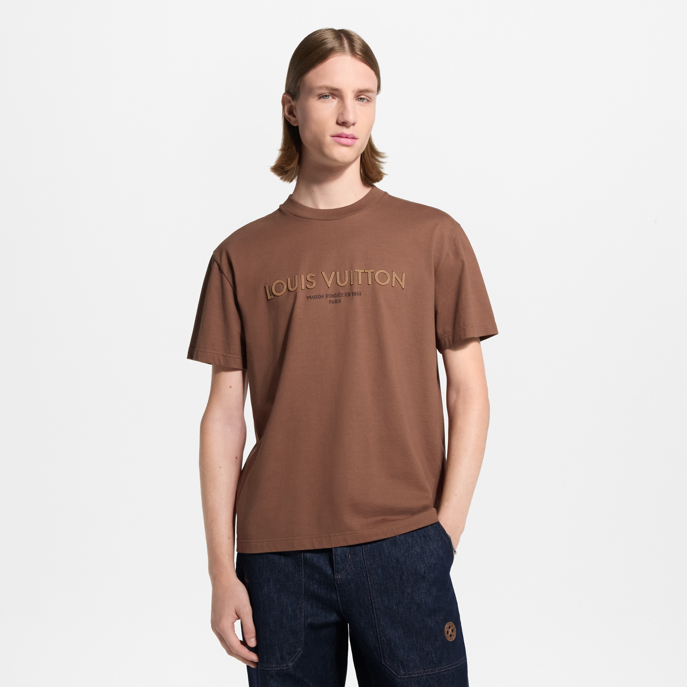Louis Vuitton Clothing LOUIS VUITTON Embroidered Signature T-Shirt #396853 View 2 | Nigo Office