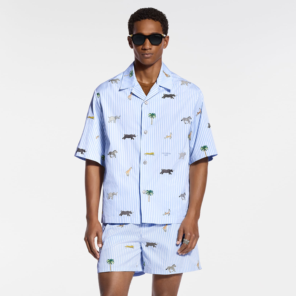 LOUIS VUITTON LV x The Darjeeling Limited Embroidered Striped Short-Sleeved Shirt Shorts #379453